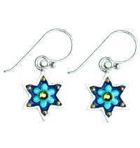 Enamel Star of David Earrings - Flower